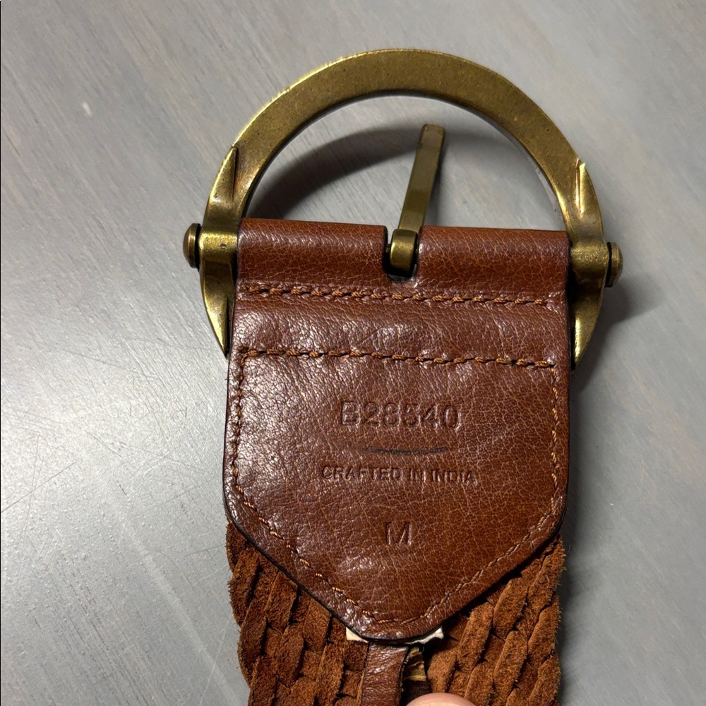 Vintage Braided Brown Leather Belt with Brass Round Buckle - Unbranded - Picture 4 of 7